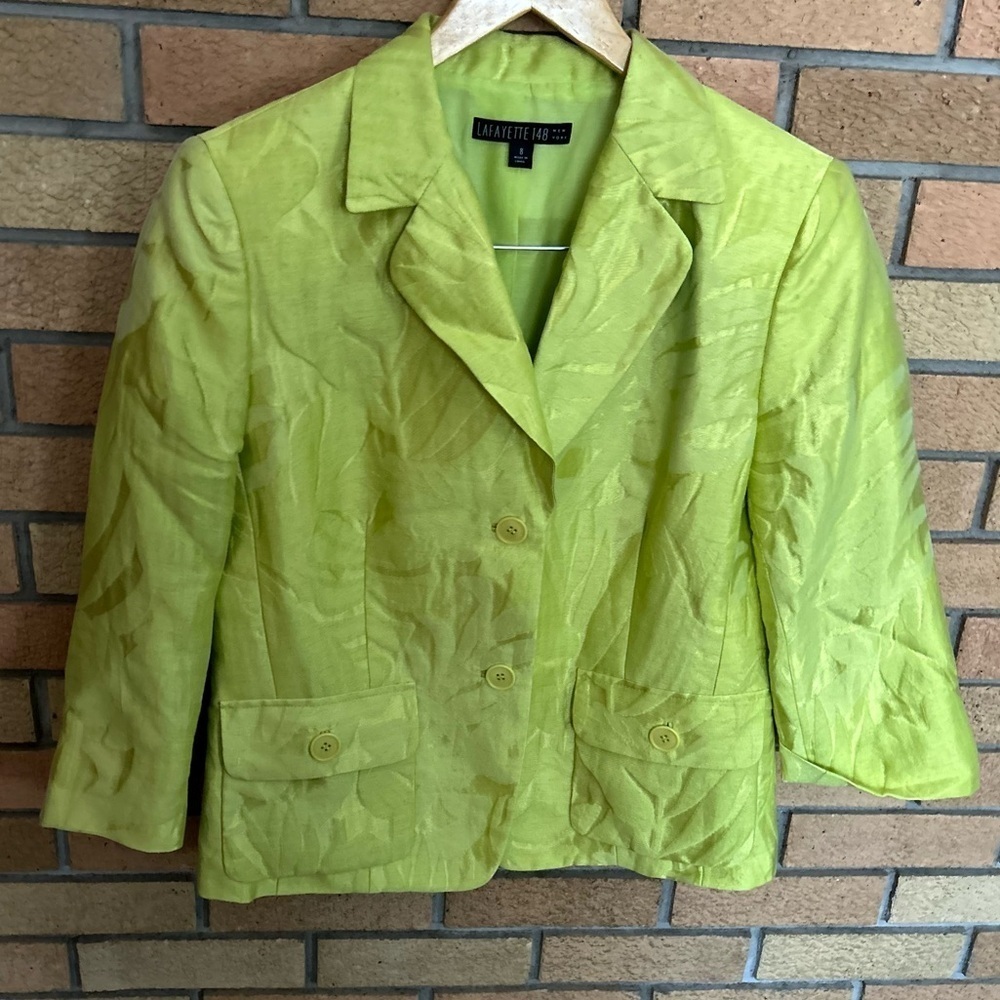 Lafayette 148 Linen Blend Green Blazer & Sheath Dress Floral Set Size 8 Sample - Picture 9 of 14